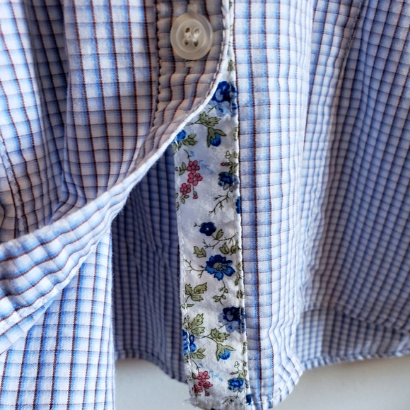 Razzle Dazzle Blue White Pinstripe Floral Button Down Button Cuffs Woman Large - Picture 4 of 8